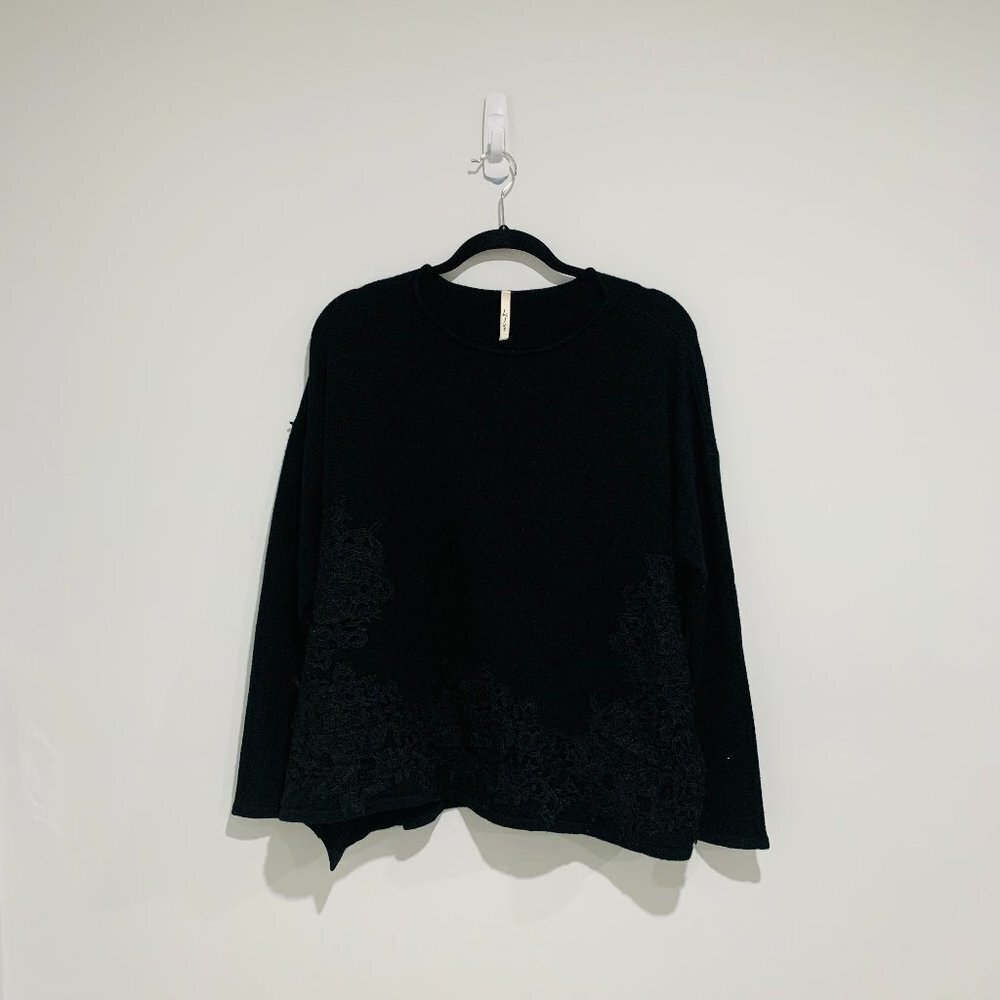 LJVE Women Black Pattern Long Sleeve Sweater Top Size M